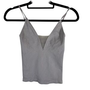 Intimately Free People Ribbed V-Neck Mesh Inset Camisole Lavender Grey One Size